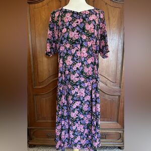 Vintage Dress Floral Sheer Midi Plus Size 18
